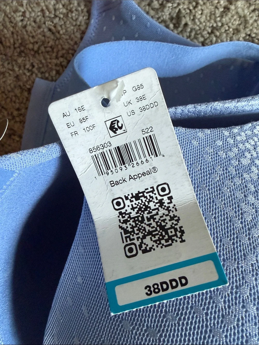 Wacoal Light Periwinkle Blue Seamless Comfort Back Appeal Wire Free Bra 38DDD